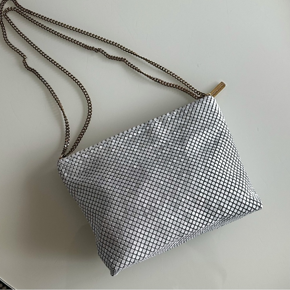 Whiting & Davis White Alumesh Sliding Gold Chain Purse | Vintage | White mesh